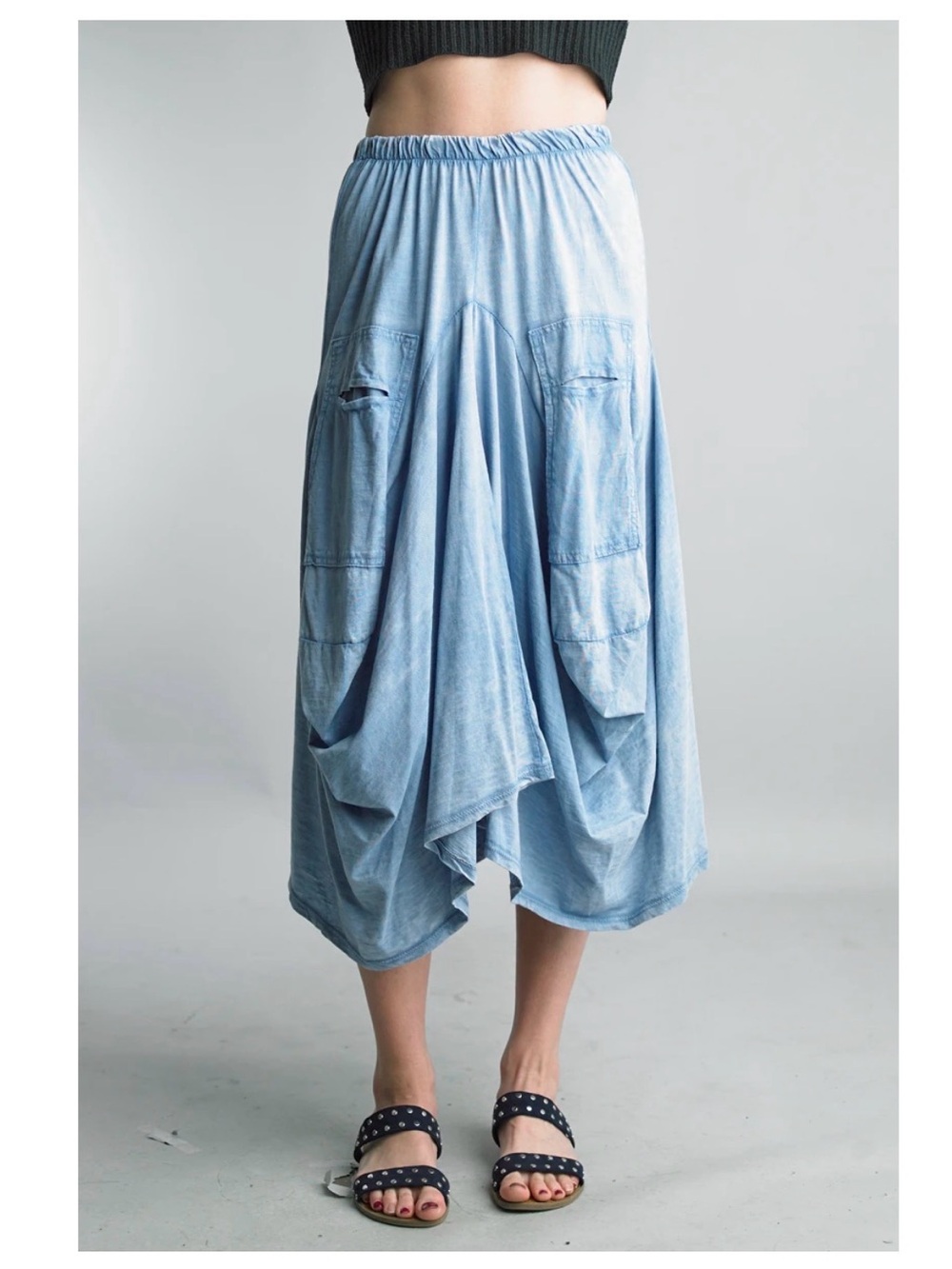 Tempo Paris Denim Blue Cotton Bubble Skirt